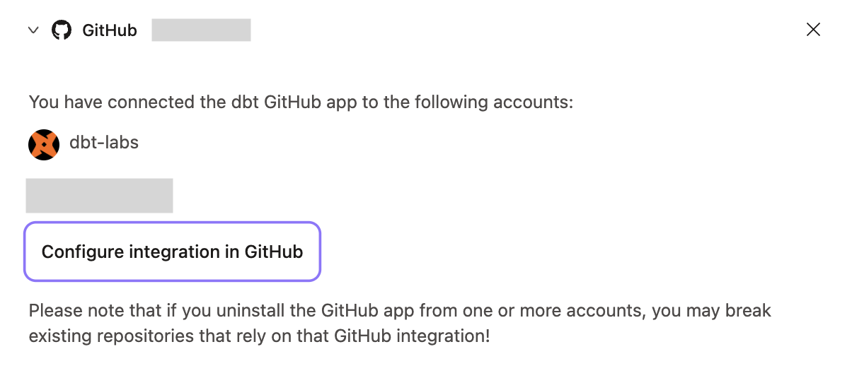 Configuring the dbt app