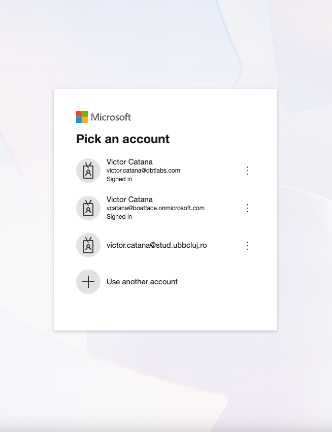 Example of the Microsoft account popup